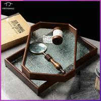 ราคา HKStorage Begonia ถาดกระจกนูนวอลนัททรงสี่เหลี่ยมถาดรองชงชาจัดเก็บและจัดแสดงถ้วยชาผลไม้ติ่มซำจาน (18191225756)