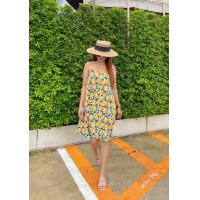 ราคา D200 dress เดรสอัดพลีท อัดพลีท ชุดเดรสลายส้ม ชุดเดรสสายเดี่ยว (15134030332)