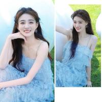 ราคา ชุดเดรสสายเดี่ยวสีฟ้าแบบเดียวกันกับดาราเดรสทรงเค้กผ้าตาข่ายปักเลื่อมเปิดไหล่สวยหวานเรียบหรูอ่อนโยนชุดออกงานปาร์ตี้ (20076611846)