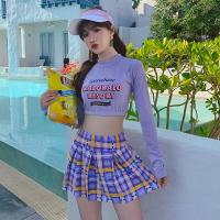 ราคา ชุดว่ายน้ำผู้หญิง บิกินี่ สไตล์เกาหลี เสื้อแขนยาวสีม่วงแสนหวาน กระโปรงกางเกงสก็อต สีสันสดใส โชว์เอวเอส (8076158236)