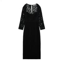 ราคา UR ZARA COS กระโปรงยาวคลุมเข่าคอวีสไตล์ฝรั่งเศสสำหรับผู้หญิงสีดำลูกไม้ชุดรัดรูปยกสะโพก8351246 (19958673465)