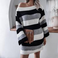 ราคา Off Shoulder Knitted Sweater Dresses For Women 2021 Autumn Winter Lantern Long Sleeve Dress Ladies Casual Dress White Black (12246248056)