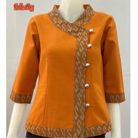 ราคา เสื้อผ้าฝ้ายผู้หญิง แขนสามส่วน ลายขอ สีส้มอิฐ (12170144302)