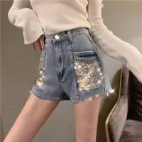 ราคา 2021 Plus size 5XL 2021 Fashion Sequins Denim Shorts Women High waist Zipper Oockets Jeans Women Short Streetwear chic shorts female (16494480636)