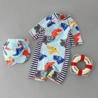 ราคา ชุดว่ายน้ำเด็กผู้ชาย ชุดว่ายน้ำเด็ก เซ็ต 2 ชิ้น ชุดว่ายน้ำเด็กบอดี้สูท หมวกว่ายน้ำ ลายฉลามน้อย สีฟ้าหล่อเท่ห์สไตล์เกาหลี size 2 6 ขวบ (460492952)