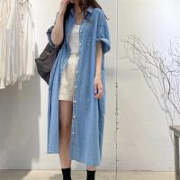 ราคา COD 345 สไตล์เกาหลีสไตล์ chic ชุดเดรสแขนสั้นผ้ายีนส์ทรงยาวสไตล์วินเทจสไตล์ลำลอง (16163207665)