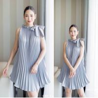ราคา พร้อมส่ง Mini dress pleat เดรสสั้นอัดพลีททั้งตัว ดีเทลคอผูกโบว์ มินิเดรสพลีท (21069579546)