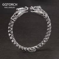 ราคา ของแข็งเงินแท้999เปิดสร้อยข้อมือกำไลข้อมือสำหรับผู้ชายหัวมังกรคู่ผู้ชายเครื่องประดับวินเทจ (20325266132)