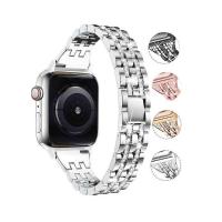 ราคา จุดสินค้าเหมาะสำหรับ Apple นาฬิกา Apple สายนาฬิกาโลหะเพชรห้าเม็ดสองแถวรุ่น Watch6 (20261012223)