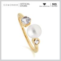 ราคา Gemondo แหวนมุก 925 เงินแท้ชุบทองสี 22K ประดับโทแพซ Colorless Topaz ดีไซน์โมเดิร์น (4771136574)