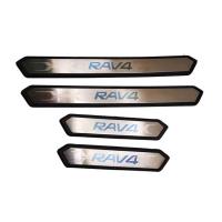ราคา BuyV 4ชิ้นชุดสแตนเลสรถประตูเกณฑ์ป้องกันประตูงัวฝาครอบป้องกันสติ๊กเกอร์สำหรับโตโยต้า RAV4 2019 2020 (16072743084)