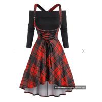 ราคา COD 2022 ชุดเดรสสตรีคอกลมแขนยาวลายสก๊อตไม่สม่ำเสมอ (16869792623)