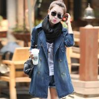 ราคา ฤดูใบไม้ร่วงและฤดูหนาวเสื้อฝนยีนส์แบบสลิมมิ่งแจ็คเก็ตผ้าเดนิมใหม่เสื้อฝนยีนส์กระดุมสองแถวลำลองยาวปานกลางของเสื้อคลุมยีนส์ผู้หญิง (20691377449)