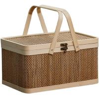 ราคา Bamboo Basket Natural Friendly Woven Basket Bamboo Picnic Basket with Lid Handheld Snacks Bread Storage Basket (19802408757)