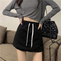 ราคา ผ้าคอตตอนหนานิ่ม กางเกงขาสั้นเอวสูงทรงสลิม กระโปรงสั้น เอวสูง สีพื้น (18024653491)