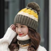 ราคา หมวก ปลอกคอไหมพรมตกแต่งปอมปอม 3โทน บุขนอุ่นด้านใน (9910441459)