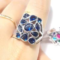 ราคา แหวนไพลิน แหวนเงินแท้ รมดำ พลอยไพลิน CZ YTG 11303 (9828230714)