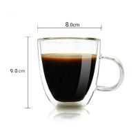 ราคา แก้วกาแฟ ถ้วยกาแฟ แก้วสองชั้น แบบมีหูจับ Double wall coffe cup with handle heat resistant borosilicate glass (17170640476)