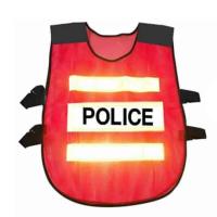 ราคา SSTV56 เสื้อจราจรสีแดง คาดแถบสะท้อนแสง 3 แถบ พร้อมสกรีน Police (9689996617)