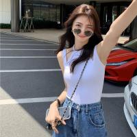 ราคา เสื้อครอปเเขนกุดเเฟชั่น เสื้อกล้ามครอปวินเทจ เเฟชั่นสไตล์เรียบง่าย เสื้อกล้ามครอปร่องเล็ก (19639294679)
