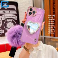 ราคา สำหรับ Samsung Galaxy J2 Prime J3 J330 J5 J530 J7 J730 J4 Plus J4 J5 Prime J6 Plus J6 J7 Prime Electroplated เคสโทรศัพท์แฟชั่นชุบรักกระจกรูปหัวใจ เชือกมือลูกบอลขนปุย (17229656168)