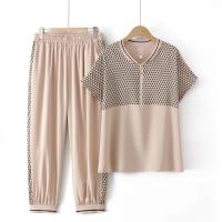 ราคา มีไซส์ใหญ่ Plus Size Womens 2 Pieces Summer Sets Short Sleeve Printed Top Elastic Waist Ankle Pants Casual Female Suits (14587223862)