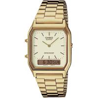 ราคา Casio AQ230GA 9D Mens Analog Digital Dual Time Gold Tone Metal Band Watch (19612572033)