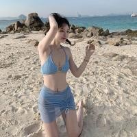 ราคา 40 58kg BIKINI ชุดว่ายน้ำบิกินี่ บิกินี่สายฝอ ชุดว่ายน้ำทูพีช พร้อมกระโปรง 2355 (19308589681)