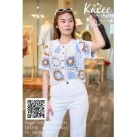ราคา เสื้อแขนสั้นงานถักโคเช E042 เสื้อผ้าแฟชั่นผู้หญิง เสื้อผ้าผู้หญิง เสื้อแฟชั่น เสื้อไหมพรม เสื้อถักงานโคเช (16294491998)