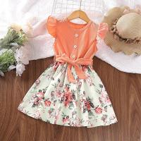 ราคา เสื้อผ้าเด็กชุดเดรสหน้าร้อนงานปะดอกไม้สีส้มสำหรับเด็กผู้หญิงอายุ4 7ขวบเดรสคอกลมแขนบินพิมพ์ลายดอกไม้แฟชั่นลำลอง (19764675321)