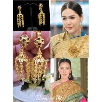 ราคา เครื่องประดับชุดไทย ต่างหูชุดไทย ต่างหูเต่ารั้ง ต่างหูโบราณ ทำจากทองเหลือง ฝั่งเพชรซีกและ สีโกเมน ต่างหูแบบหนีบ (20918909423)