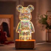 ราคา 3D Fireworks Bear Night Light Projection Colorful USB Atmosphere Dimming Living Decorative Decor Room 3D Glass Fireworks Bedroom (20570350580)