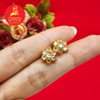 ราคา ต่างหูปักก้านทองฝังพลอย พลอยเพชรซีก ชุบทอง ทองไมครอน ใส่ออกงานได้ ใส่อาบน้ำได้ รูปถ่ายจากสินค้าจริง (19121497547)