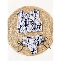 ราคา Split tie dye bandage black and white Swimsuit Bikini womens swimsuit beach suit (20091741700)