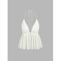 ราคา Cider Ruffle Hem V neck Halter Crop Top (20964902926)