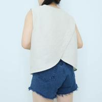 ราคา เสื้อลินินแท้ 100 คอกลมเสื้อป้ายหลังแขนกุด ใส่สบายไม่คับ ด้านหน้าติดกระดุมเปลือกหอยอย่างดี (20521932191)