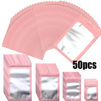 ราคา ถุงใส่สร้อยคอเครื่องประดับกระเป๋าสำหรับถุงซิปอะลูมิเนียมกระดาษฟอยล์สีชมพูเคลือบพลาสติก50ชิ้นถุงใส่อาหารถุงตัวอย่างอาหาร (19682978146)