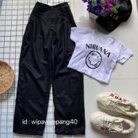 ราคา เสื้อครอป nivana กางเกงขายาวทรงลุง (20936570694)