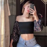 ราคา เสื้อปาดไหล่ เสื้อเกาะอก เสื้อเกาะอกผ้าร่อง แขนยาวลายดอกเดซี่ (11814102942)