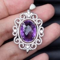 ราคา จี้พลอยอเมทริส Amethyst ตัวเรื่อนเงินแท้ 92 5 ชุบทองคำขาว พลอยเนื้อใส สีม่วงเข้มสวยพลอยแท้จากประเทศบราซิล (16525267005)