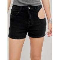 ราคา Cider Solid Denim High Waist Cut Out Mini Shorts (20742031280)