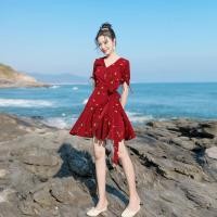 ราคา เดรสสีแดง ชุดออกเดท วาเลนไทน์ ชุดเดรสผญลายดอก คอวี ผ้าชีฟอง ชุดเดรสน่ารักๆ ชุดสีแดง (18497306594)