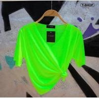 ราคา เสื้อครอปสีนีออนคอวี เสื้อสะท้อนแสง วิบวับ (21192192909)