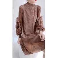 ราคา เดรสผ้ายืดคอเต่าอัดพลีท เดรสสั้น แต่งดีเทล pleats dress (17781825881)