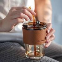 ราคา แก้วน้ำ แก้วพร้อมหลอด ขนาด450ml แก้วกาแฟ มีปลอกแก้วให้ (20570189594)