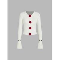 ราคา Cider Knit Round Neck Rosette Button Bell Sleeve Top (21244443768)