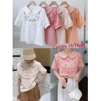 ราคา เสื้อแขนสั้นคอบัวปักดอกไม้น่ารักๆ (20593778405)