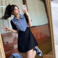 ราคา NICK Dress Women POLO Collar Contrast Color Design Slit New Slim Dress High Waist Long And Short Black Casual Green Sweet Blue Fashion Student Daily Date (16112004210)