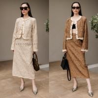 ราคา เซตผ้าทวิส 2 ชิ้น เสื้อคลุมกุ้นขอบลูกไม้ กระโปรงยาว VSHOP (20695438824)