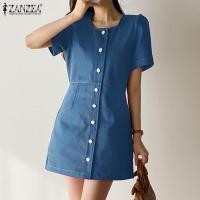 ราคา ZANZEA ชุดเดรสแขนลำลองขาสั้นคอสี่เหลี่ยมชุดยีนส์แบบมินิเรียบ 10 (20153938556)